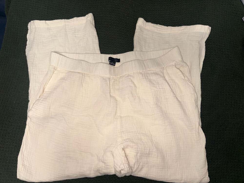 Sanctuary Women's 2X Cream Double Gauze Wide Leg Pants